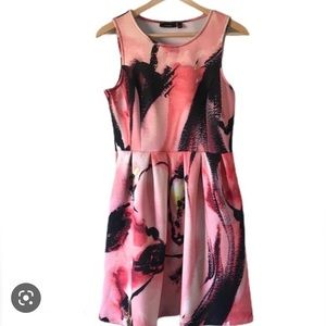 Fit & Flair Circle Cut Sleeveless Dress Pink and Coral Floral Sunset